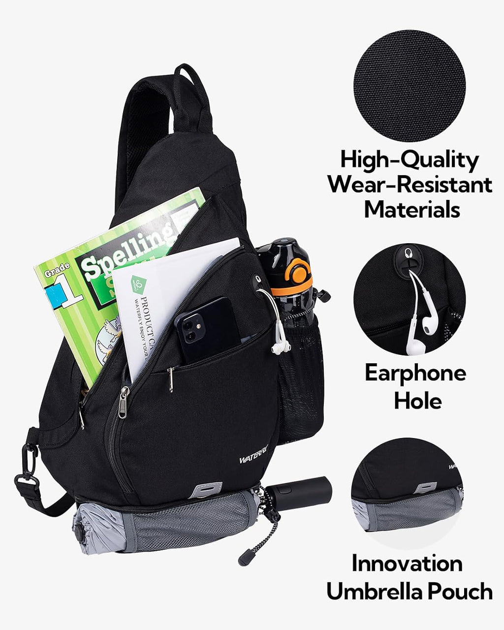 Waterfly Axelremsväska för män och kvinnor: Triangelväska med stor kapacitet bröstväska axelväska axelväska för sport och fritid, vandring, resor