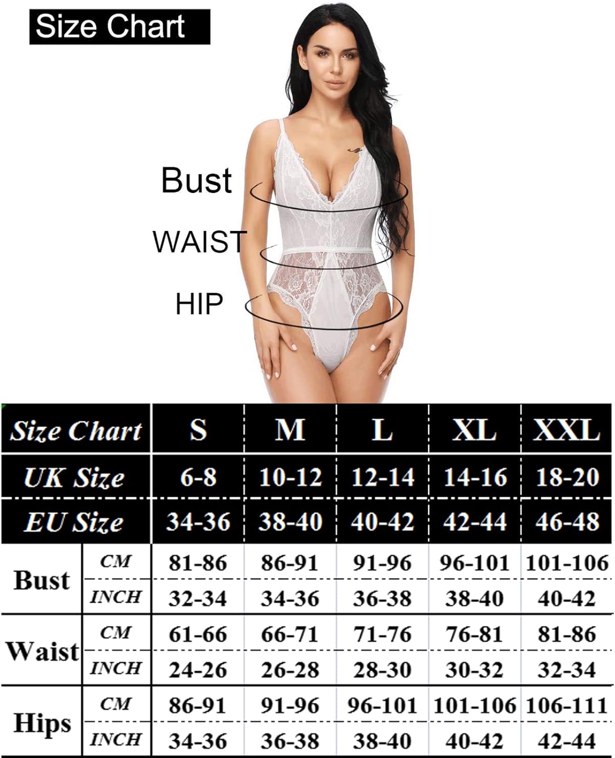 EVELIFE Dam Sexiga Teddy Underkläder One Piece Spets Babydoll Bodysuit med Djup V-ringad