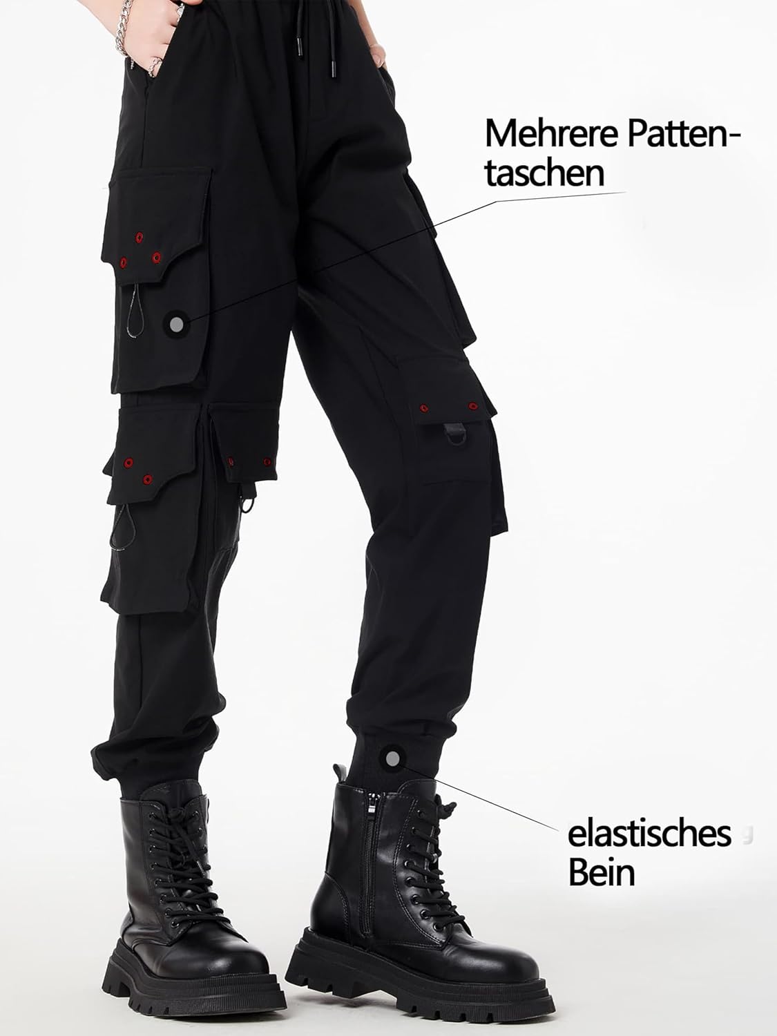 CLOAKA Cargobyxor dambyxor, joggingbyxor, hög midja, Y2k, gotiska, techwear, streetwear, cargobyxor, stretch, bekväma med elastiskt band, lös säckig utomhus, hip hop-tryck