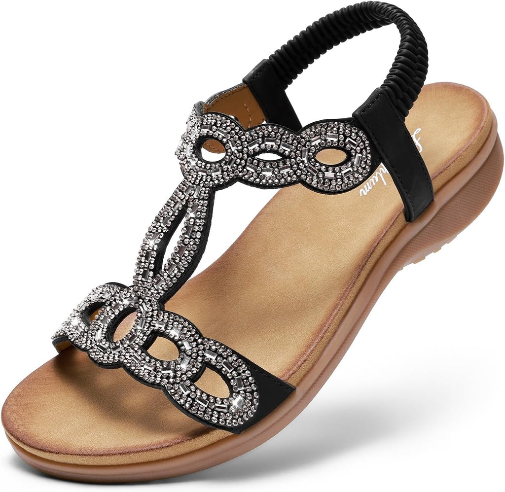 Littleplum sandaler damer platta sandaler glitter strass sommarskor strandskor