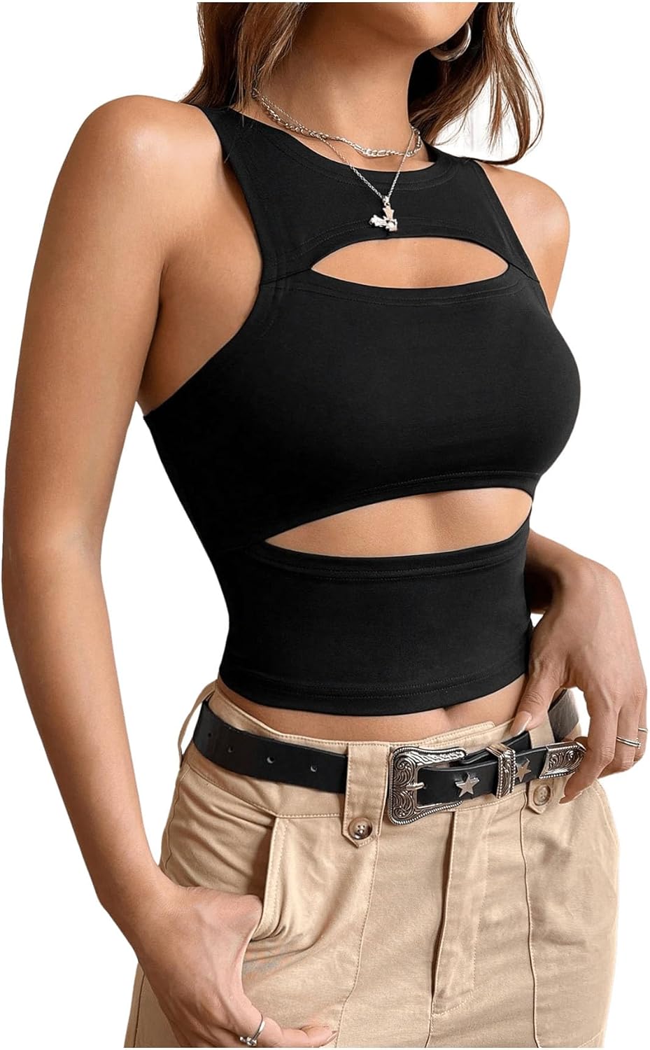 GORGLITTER Dam crop tanktop cut out top sexig magfria toppar Y2k topp med utskuret party outfit korta linne