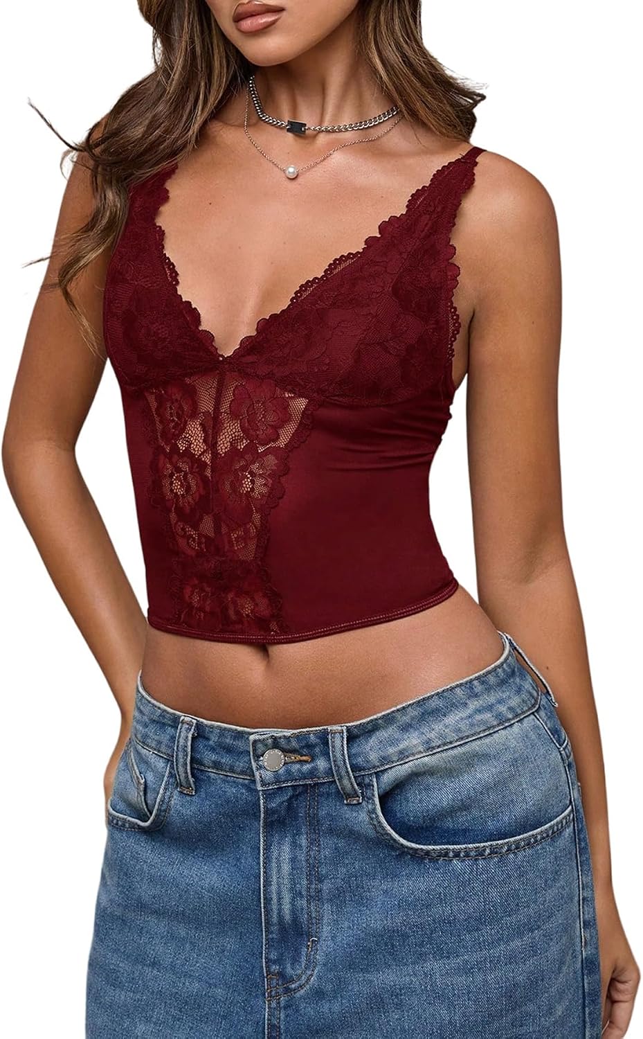 GORGLITTER Korsetttopp för kvinnor, eleganta spetstoppar med v-ringning, bustier, linne, ärmlösa sommartoppar, spetstopp, spaghettitoppar, axeltopp