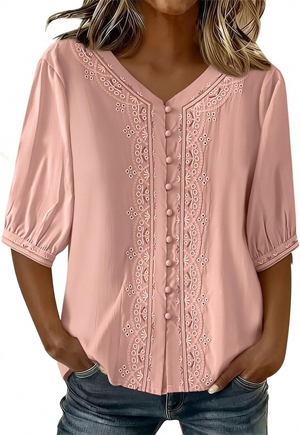 Kvinnors boho toppar bomull linne halvärm v-ringad retro broderade skjortor groda knapp kinesisk stil skjorta damer lös ledig sommar topp