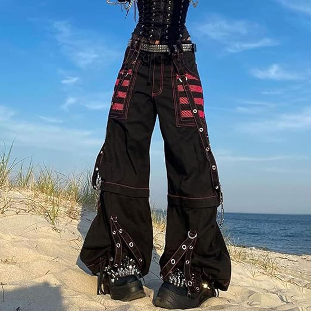 Goth Dark Y2k Punk Vida Ben Grunge Black Pants Mall Gothic Harajuku Baggy Highmidja Byxor Rem Patchwork Kläder