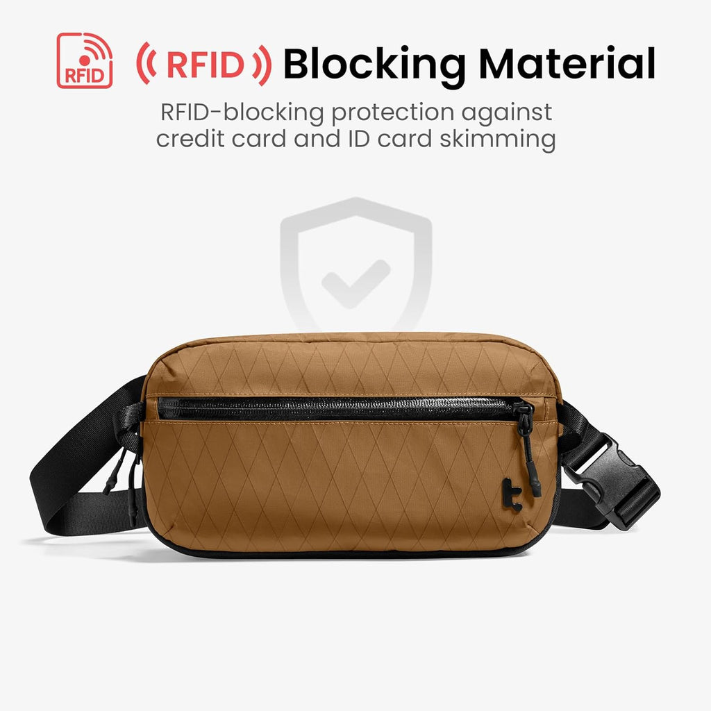 tomtoc 1,5 l crossbody väska med RFID-skydd, liten unisex axelremsväska, sling bag, lätt, vattentät sling bag, för utomhusresor, svart