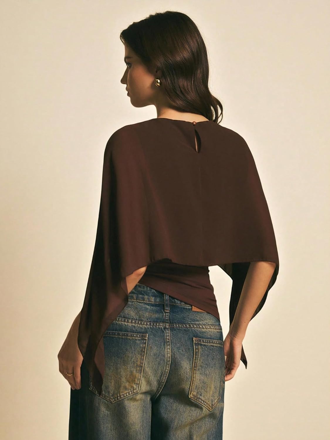asymmetrisk blus för kvinnor med sheer chiffongponcho, eleganta skjortor topp kläder streetwear sommar fest klubb kläder
