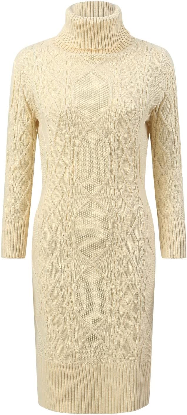 Damklänningar Stickad Slim Cut Långärmad Pullover Turtleneck Enfärgad Split Mellanlång Damkjol