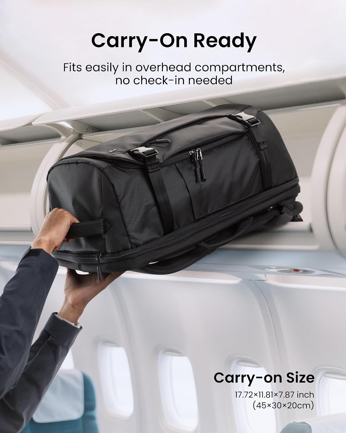 tomtoc 40L Reseryggsäck, TSA-vänlig handbagage-ryggsäck Reseryggsäck för 15,6-17 tums bärbar dator, flyggodkänd ombordstigning Vattenavvisande kabinryggsäck för resor Weekender Trip