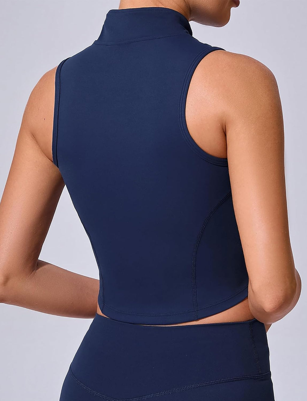 SEAUR Sport crop top damer ärmlös dragkedja tank topp tunn ståkrage tajt topp smal passform snabbtorkande för gym fitness träning S–L