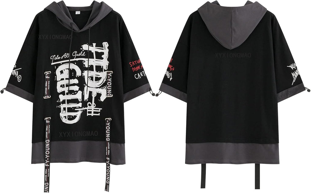 XYXIONGMAO Techwear Japansk hiphop-skjorta för män, grafisk alfabetdesign, arbetskläder, gotisk tröja