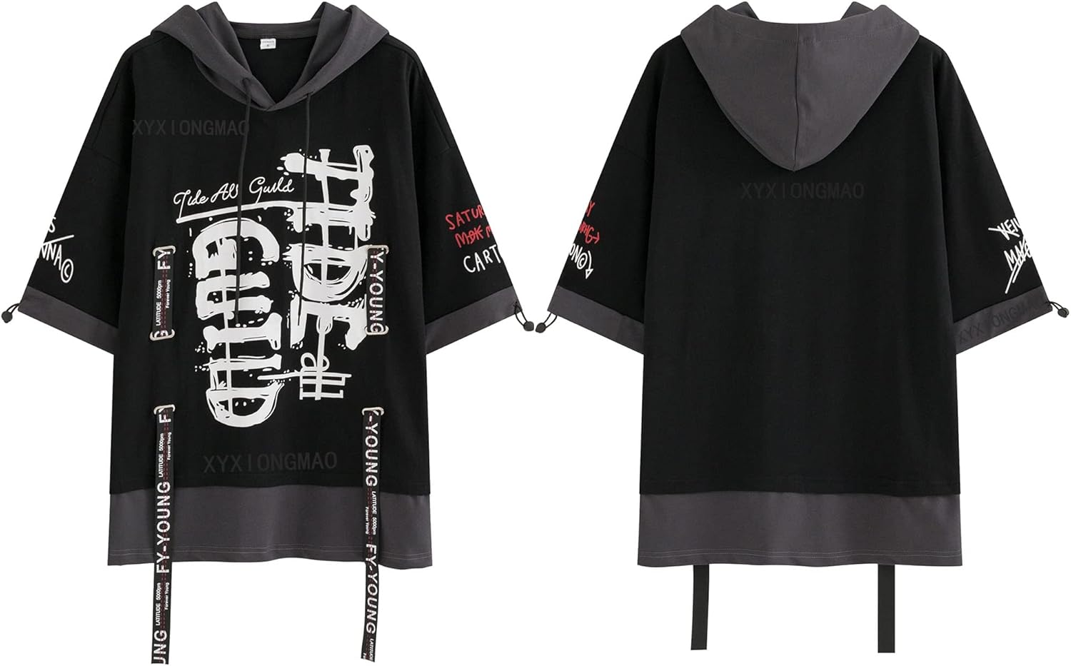 XYXIONGMAO Techwear Japansk hiphop-skjorta för män, grafisk alfabetdesign, arbetskläder, gotisk tröja