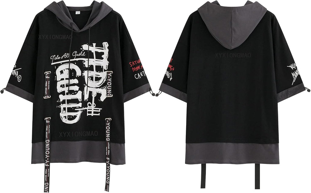 XYXIONGMAO Techwear Japansk hiphop-skjorta för män, grafisk alfabetdesign, arbetskläder, gotisk tröja
