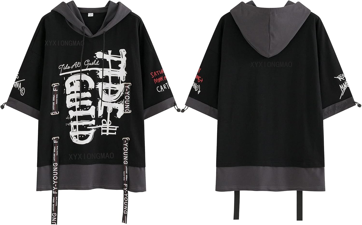 XYXIONGMAO Techwear Japansk hiphop-skjorta för män, grafisk alfabetdesign, arbetskläder, gotisk tröja