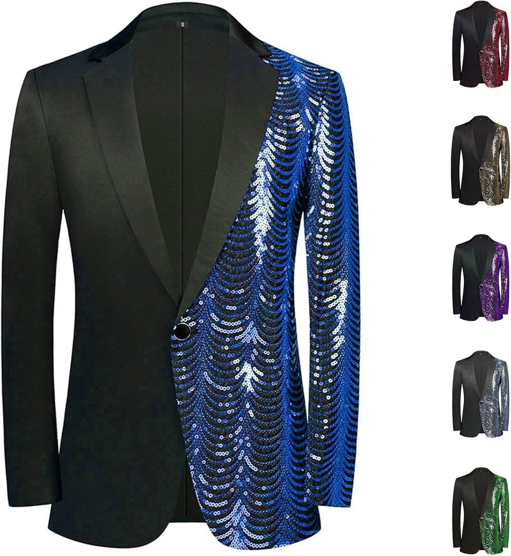 Herr enkelknäppt blazer paljett, herr paljettdräkt V-hals, mode plusstorlek kostymjackor unika och distinkta kostymer vardaglig designade kostymjackor eleganta och premiumkostymer för män