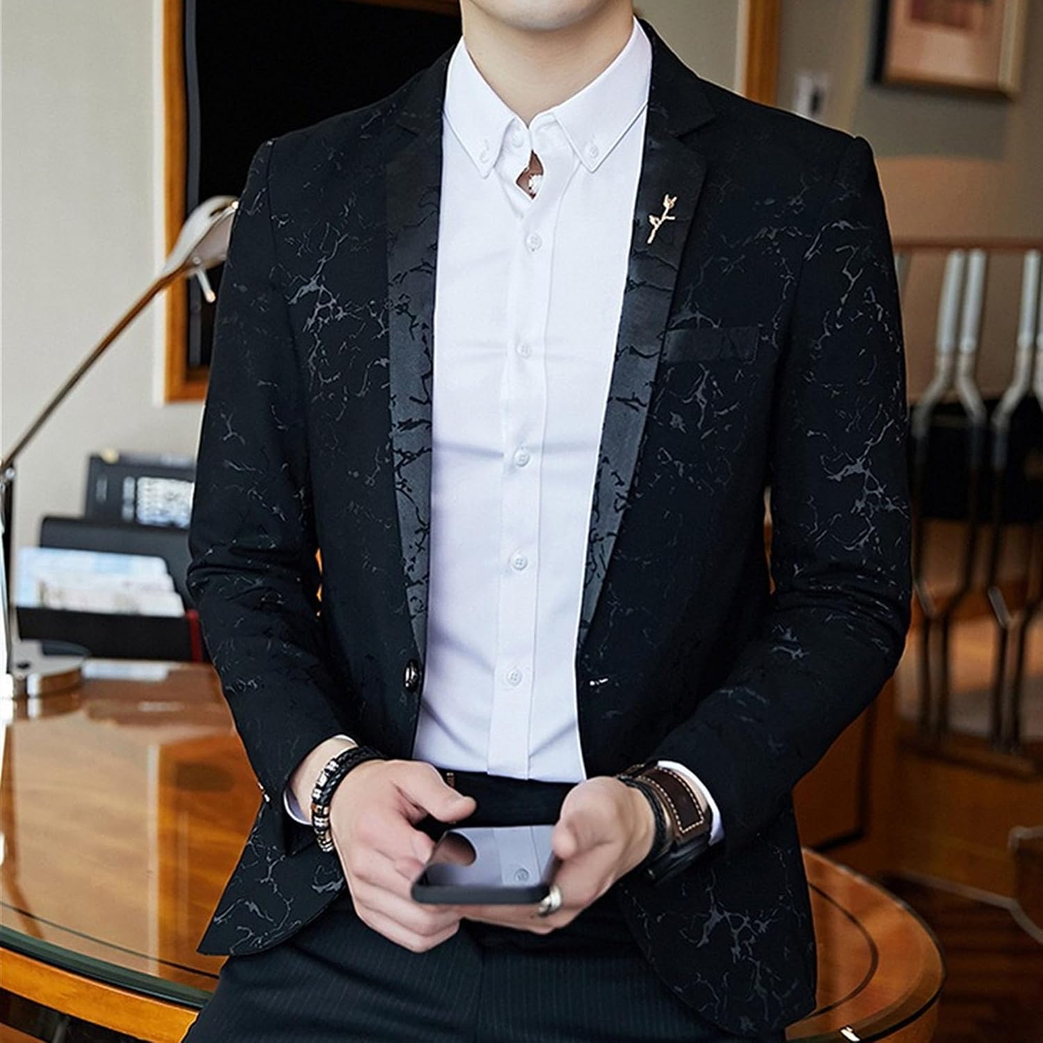 Herrtryck formell klänning kostym jacka blommig jacquard tux blazer middag fest bal bröllop kostym jacka