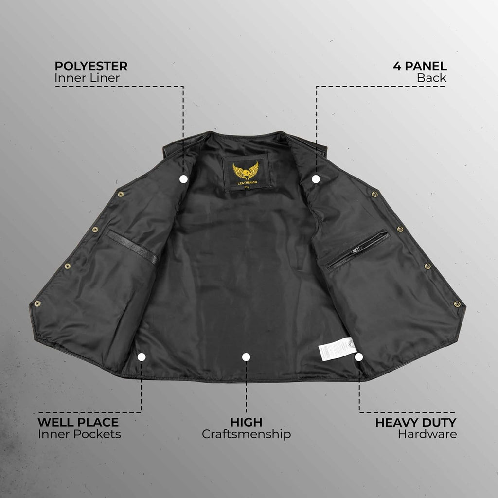 Leatherick män äkta läder väst svart - cyklist stil casual mode