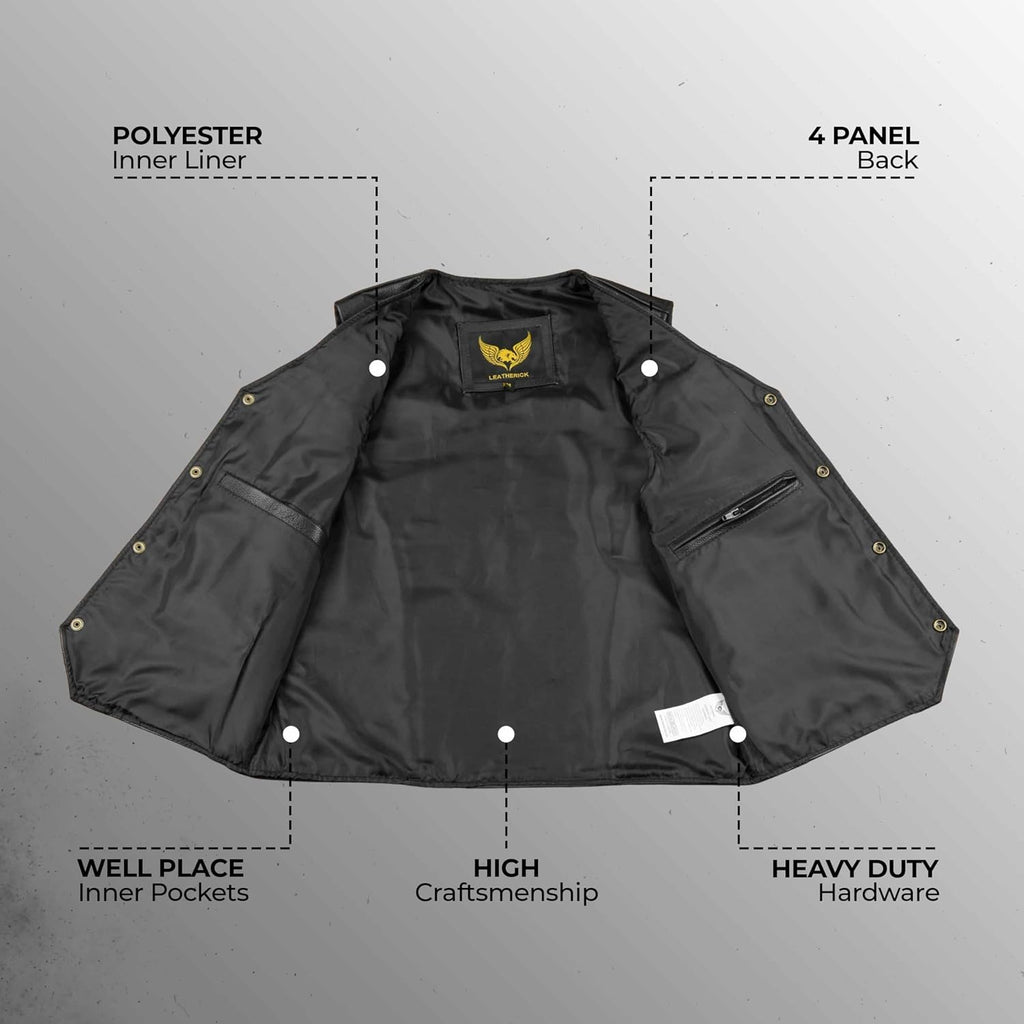 Leatherick män äkta läder väst svart - cyklist stil casual mode