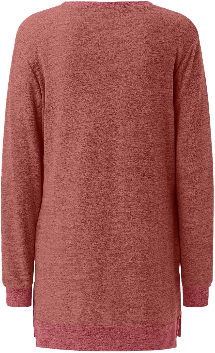 HUIFUAO T-shirt för kvinnor långärmad rund hals färgblock delad topp lös pullover topp skjorta kvinnor svart plus size t-shirt
