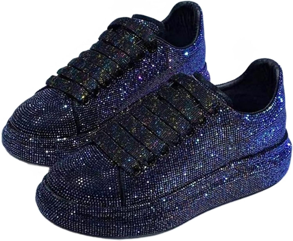 Julymens Dam Glitter Strass Plattform Sneakers Casual Snörning sportskor