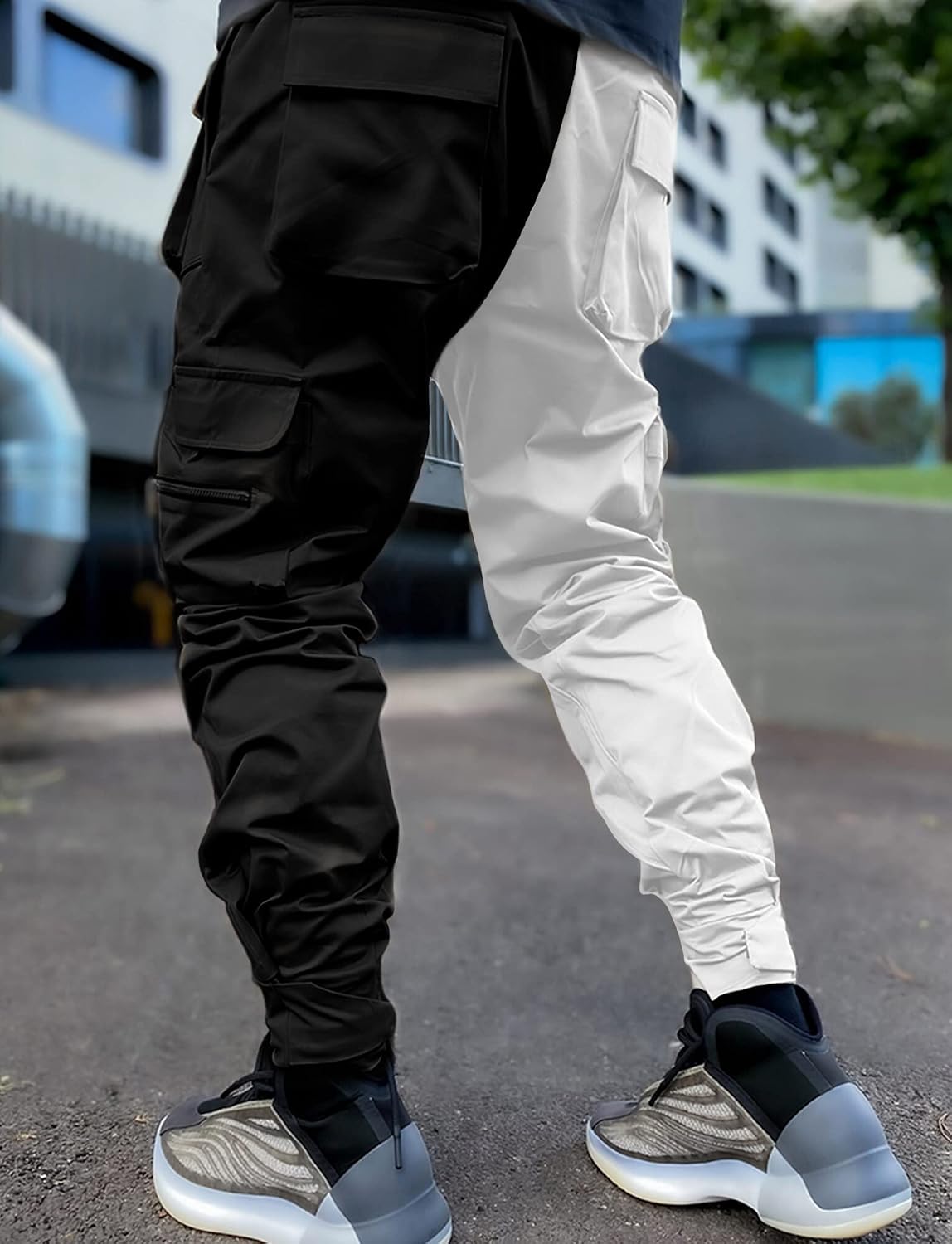 AIEOE Cargobyxor, herr, hip hop, techwear, cargobyxor med reflekterande ränder, streetwear, punkbyxor, joggingbyxor, joggingbyxor med fickor, elastisk linning