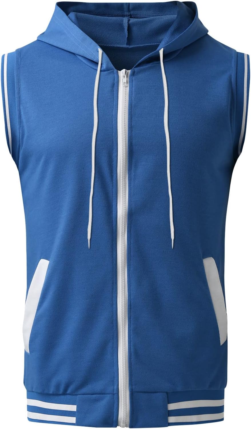 Sport huvjacka för män, tanktopp, huvtröja, gym, fitness, ärmlös huvtröja, muskelskjorta med dragkedja, ärmlös huvtröja för män med fickor, ledig tankskjorta med huva, sommarväst