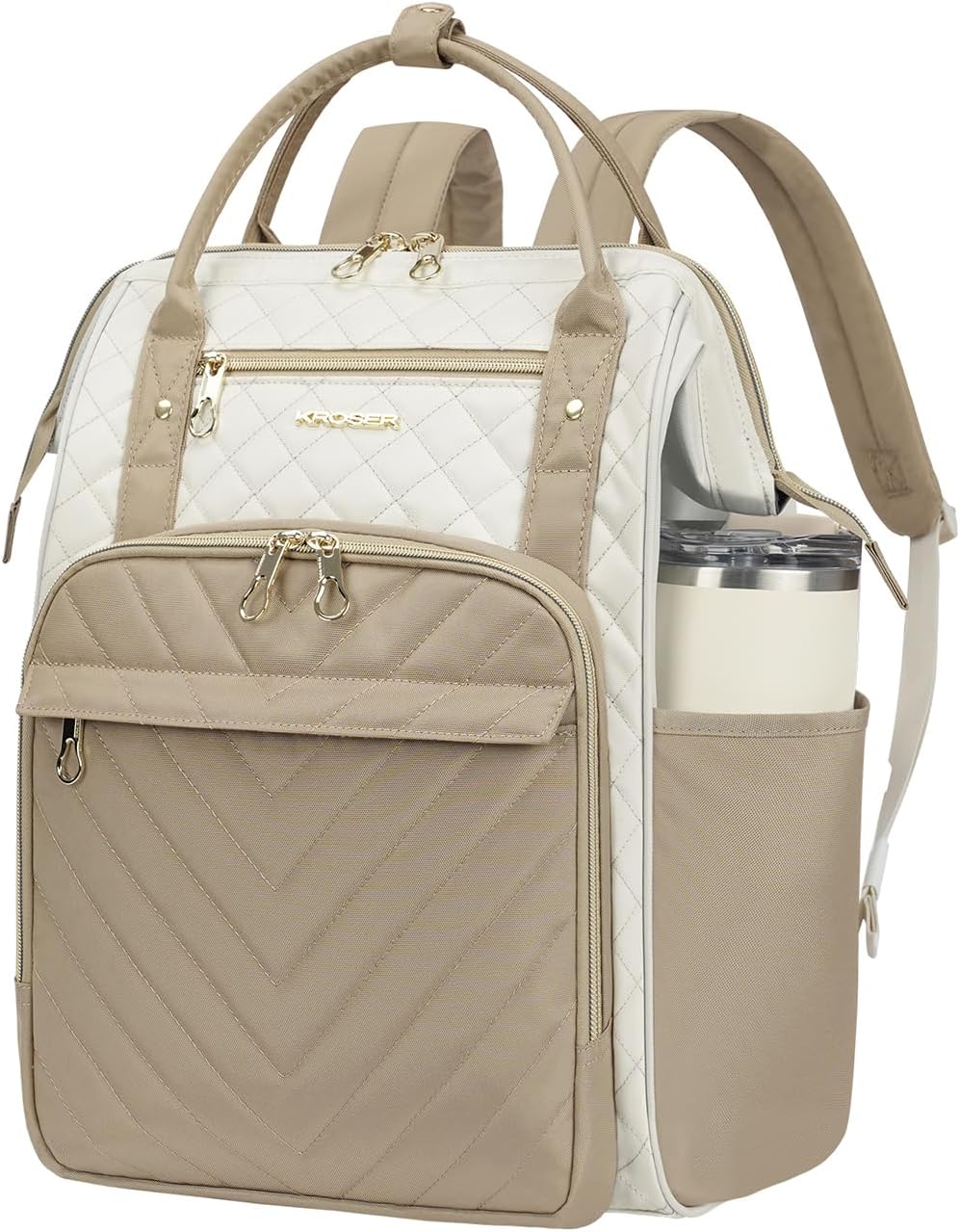 KROSER Laptop Ryggsäck Dator Ryggsäck College Casual Daypack, Quiltad dammig rosa, 17 inch