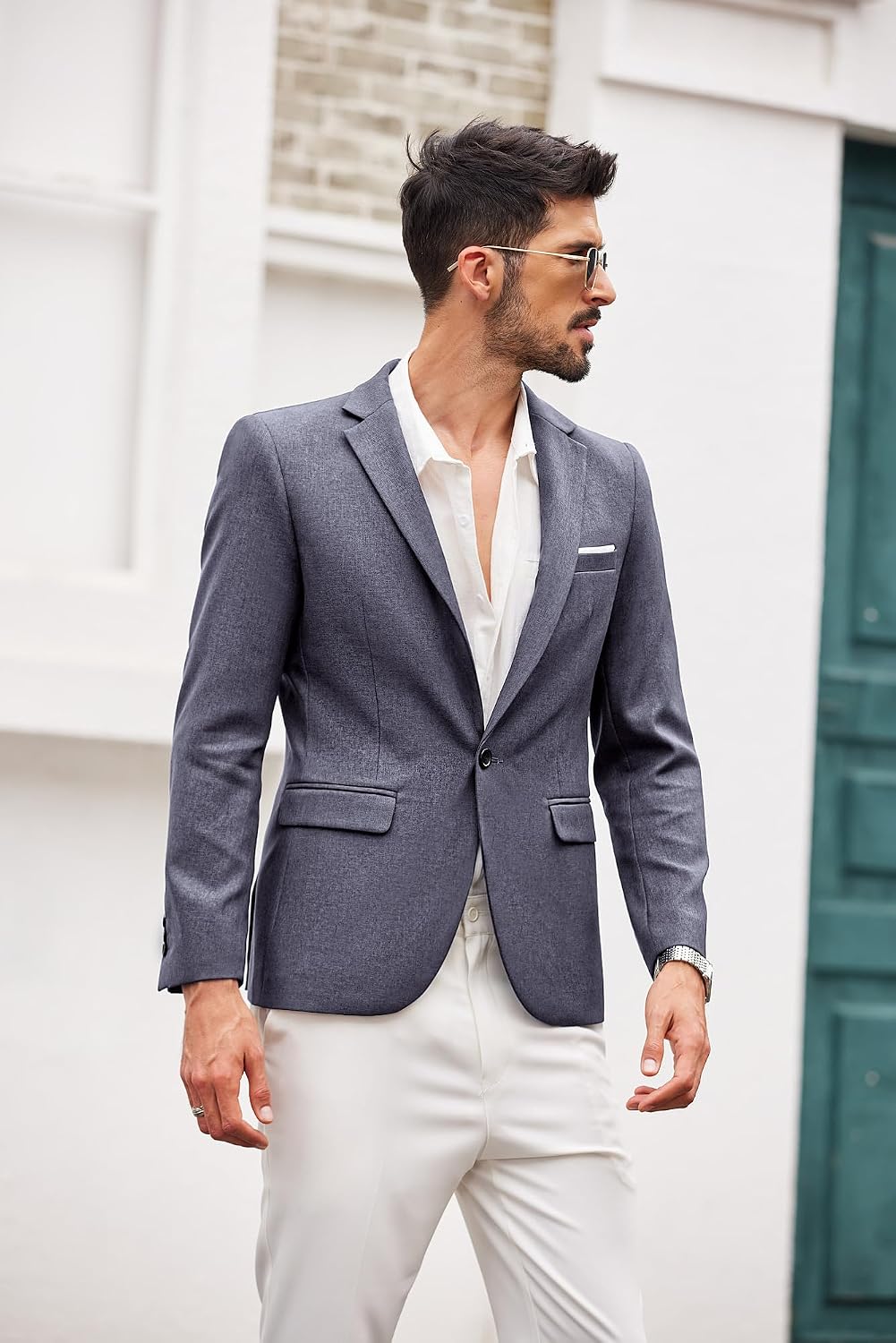 Coofand Vardaglig kostymkavaj för män, blazer, lätt och sportig med en knapp, linnetextur