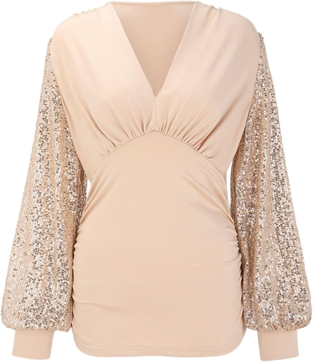 Glittertoppar damer festival blus glitter skjorta smal passform klubbkläder sexig långärmad rave party damtröja trendig nyårsafton outfit glamour skjortblus paljetter topp damer v-ringad