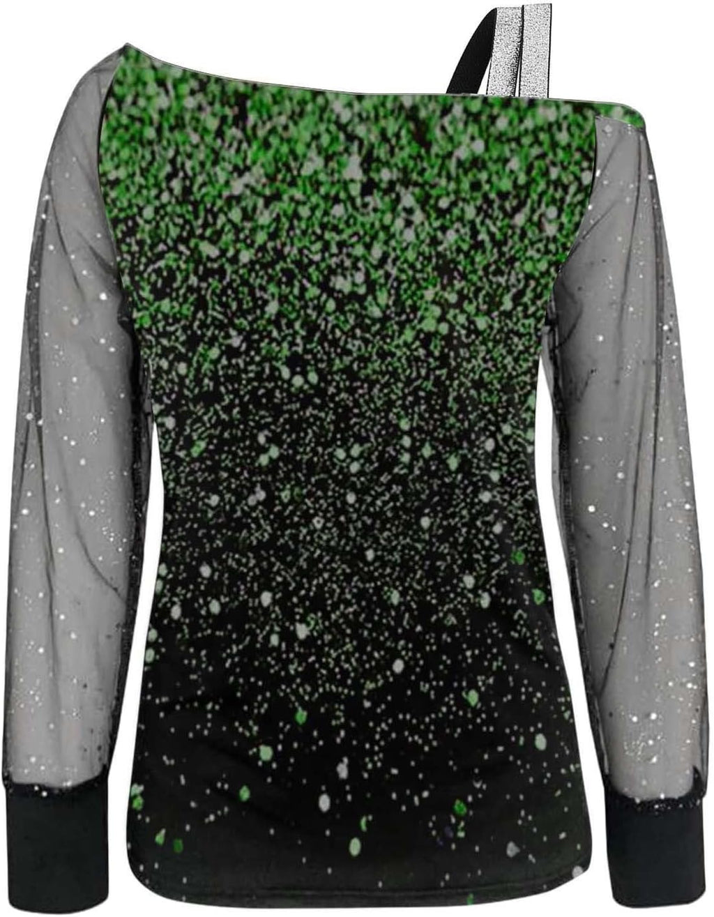 Elegant damskjorta paljetter nyår axellös elegant nät med paljetter plus storlek t-shirts för fest och kväll cocktail ceremoni kurviga toppar långärmad glitter blus 2025