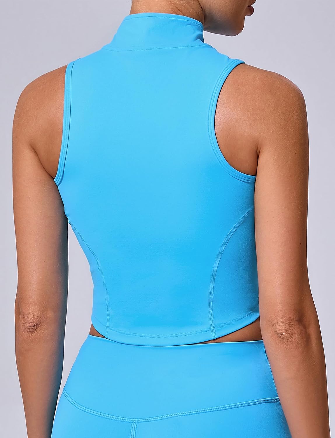 SEAUR Sport crop top damer ärmlös dragkedja tank topp tunn ståkrage tajt topp smal passform snabbtorkande för gym fitness träning S–L
