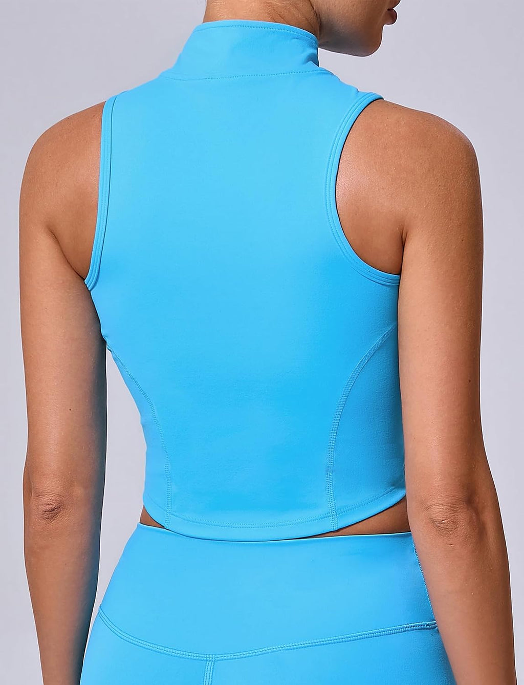 SEAUR Sport crop top damer ärmlös dragkedja tank topp tunn ståkrage tajt topp smal passform snabbtorkande för gym fitness träning S–L