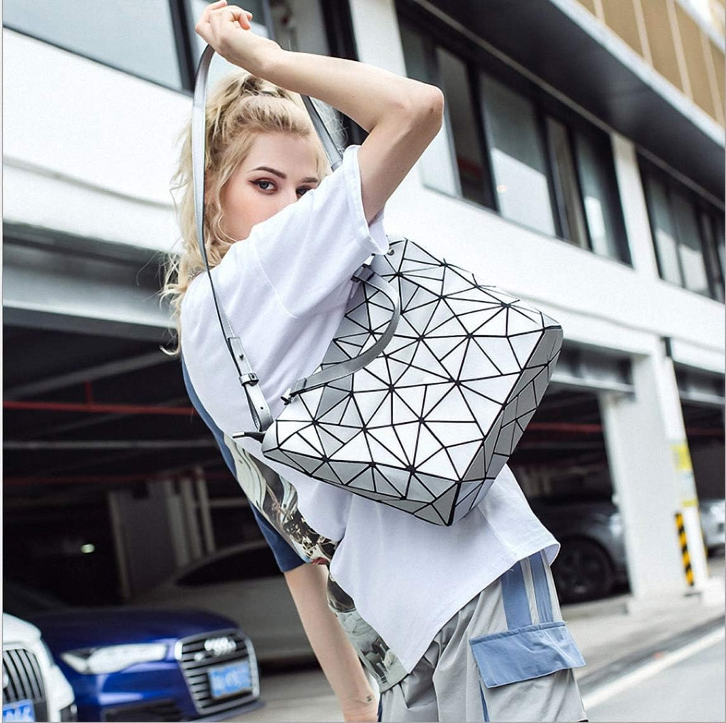 Geometriska lysande gitter handväska kedja crossbody påse tygväskor handväskor holografiska handväskor för kvinnor femmes