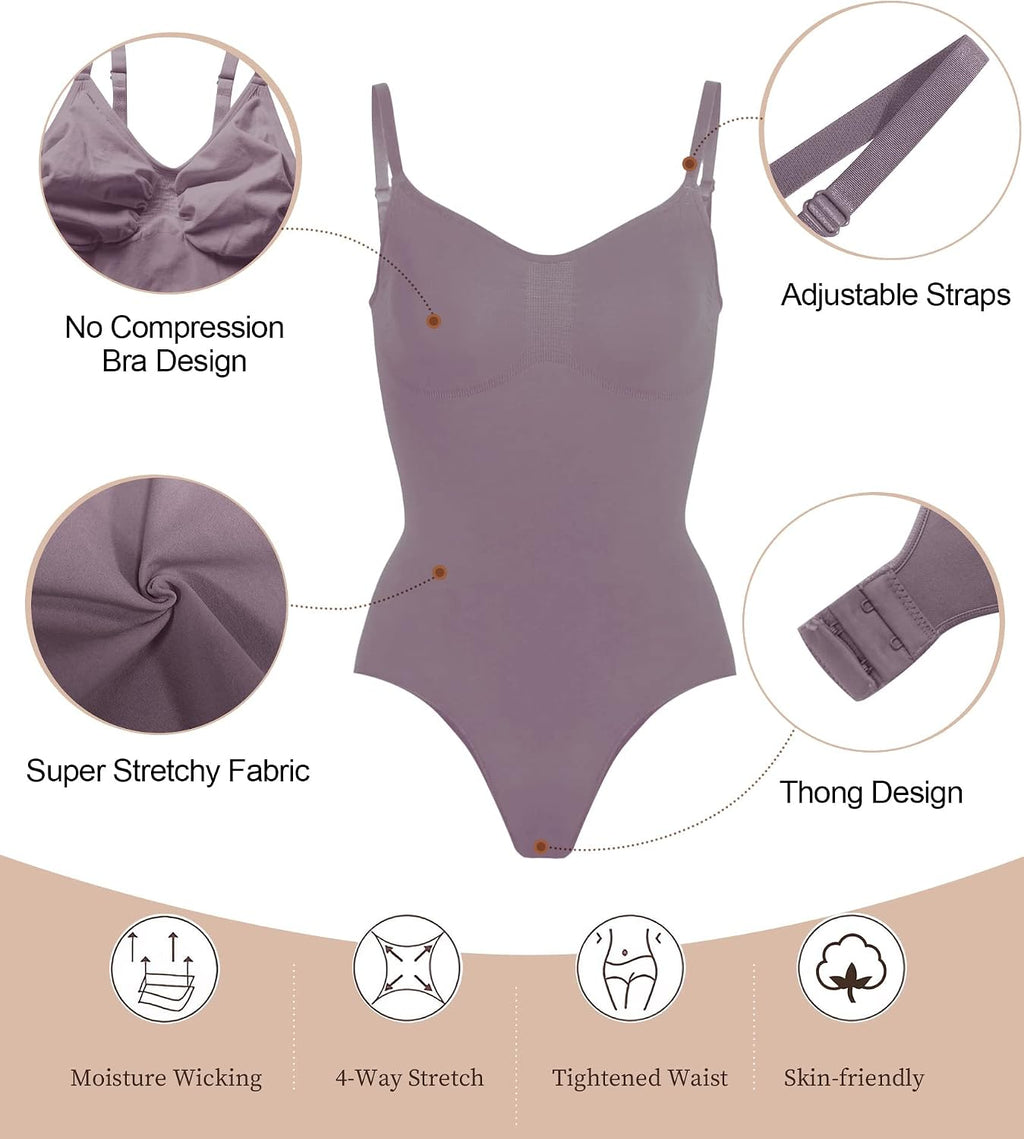 SHAPERX Women Sculpting Bodysuit Tummy Control Shapewear Seamless Body Shaper Thong Adjustable Straps