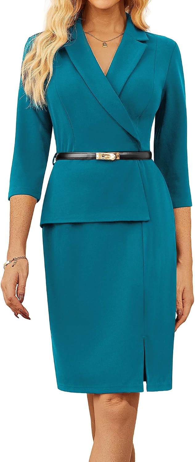 GRACE KARIN Dam elegant kontorsklänning 3/4 ärmar V-ringad bodycon affärsklänning cocktailklänning