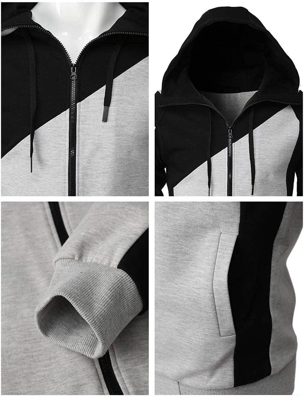 Generisk huvtröja med dragkedja för män, huvtröja med dragsko och fickor pullover tvåfärgad lapptäcke huvtröjor ledig hip hop sweatjacka slim fit andningsaktiv tröja cake casual mångsidig topp