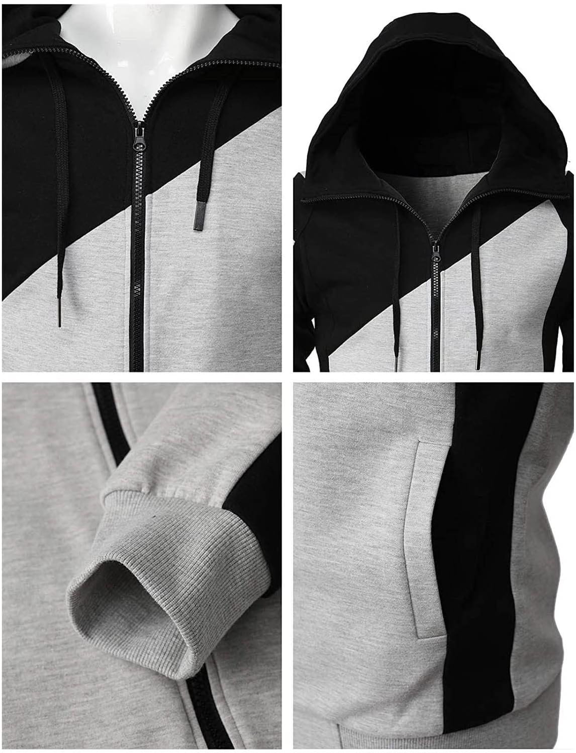 Generisk huvtröja med dragkedja för män, huvtröja med dragsko och fickor pullover tvåfärgad lapptäcke huvtröjor ledig hip hop sweatjacka slim fit andningsaktiv tröja cake casual mångsidig topp