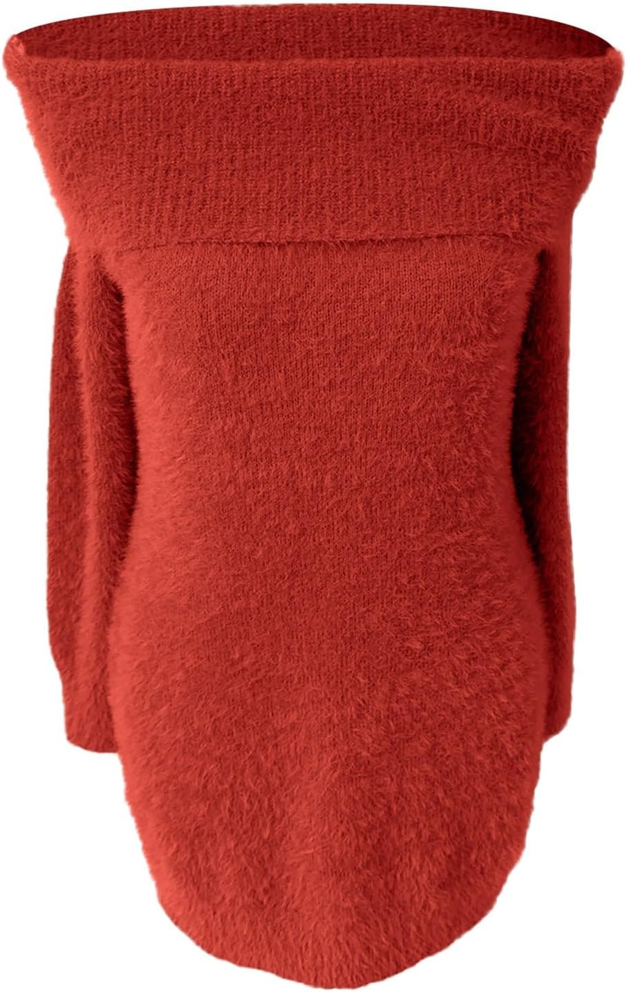 Stickad klänning för kvinnor off-shoulder-bodycon-tröja med långa ärmar för vintersemester