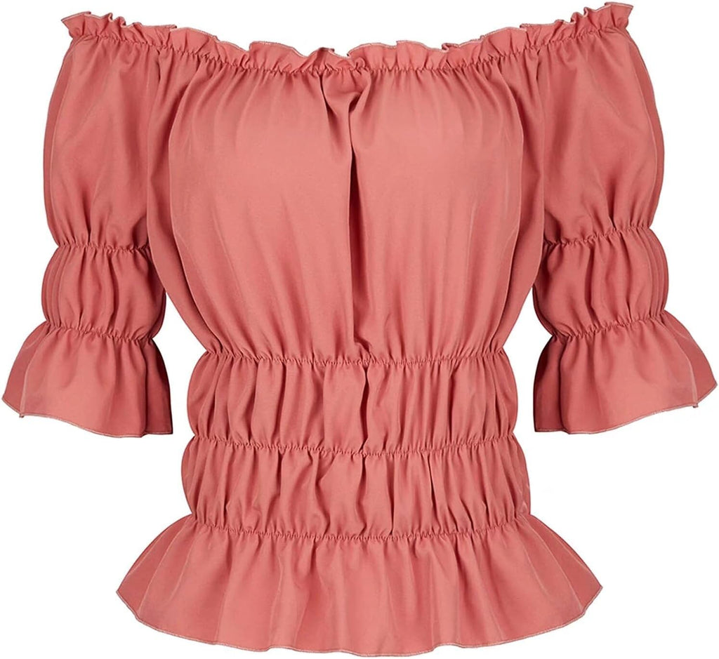 Blusar för kvinnor Off The Shoulder Renaissance Toppar Medeltida piratskjorta Gothic Smocked Boho kort ärm