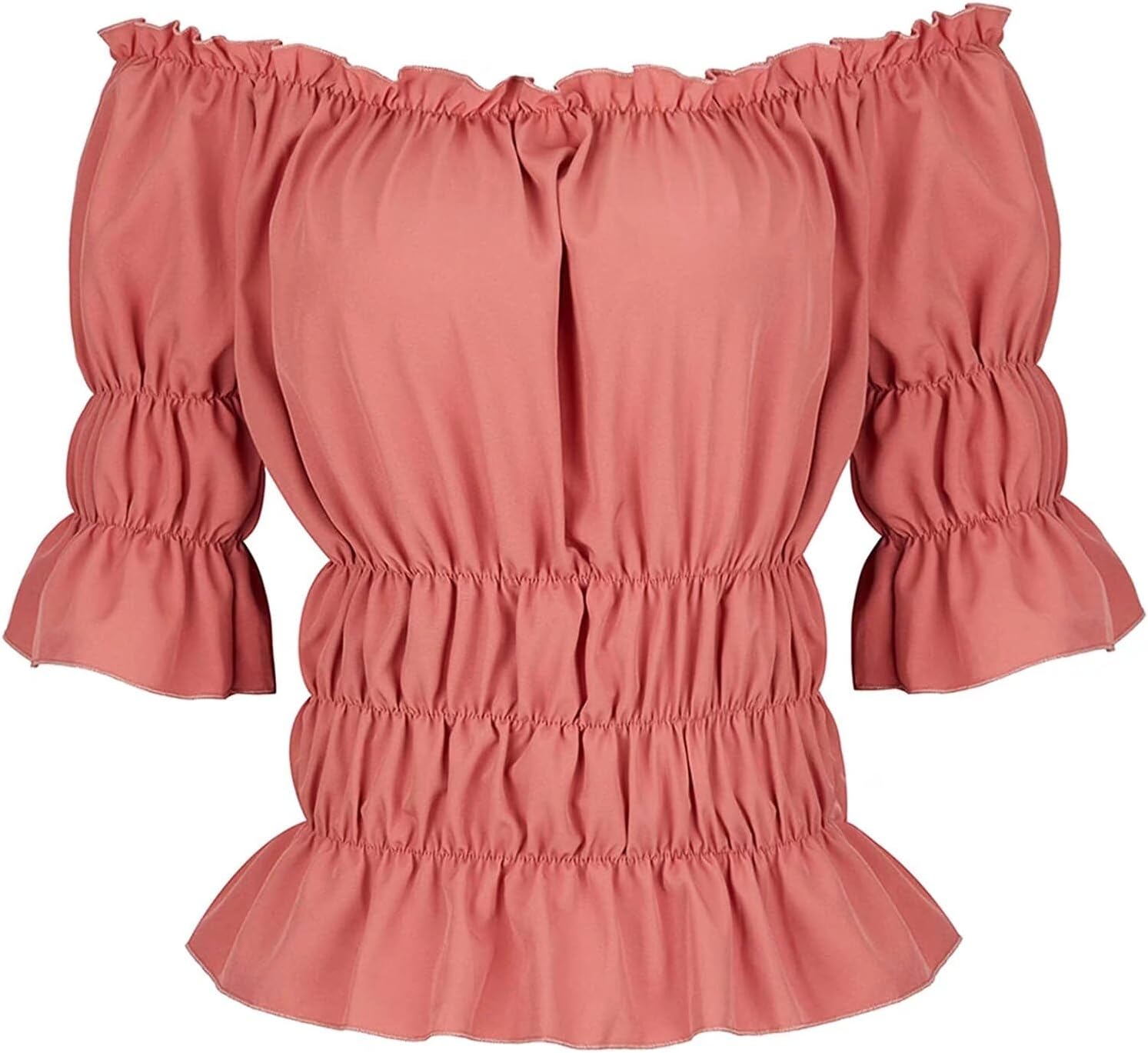 Blusar för kvinnor Off The Shoulder Renaissance Toppar Medeltida piratskjorta Gothic Smocked Boho kort ärm