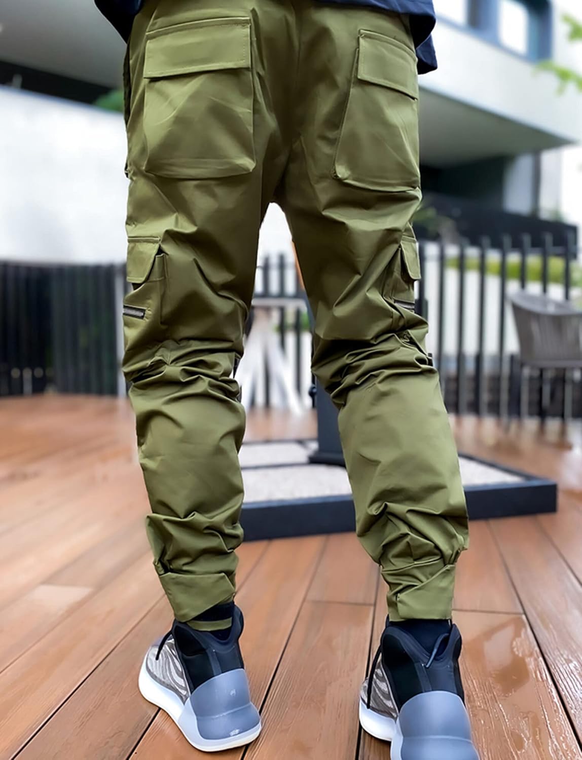 AIEOE Cargobyxor, herr, hip hop, techwear, cargobyxor med reflekterande ränder, streetwear, punkbyxor, joggingbyxor, joggingbyxor med fickor, elastisk linning