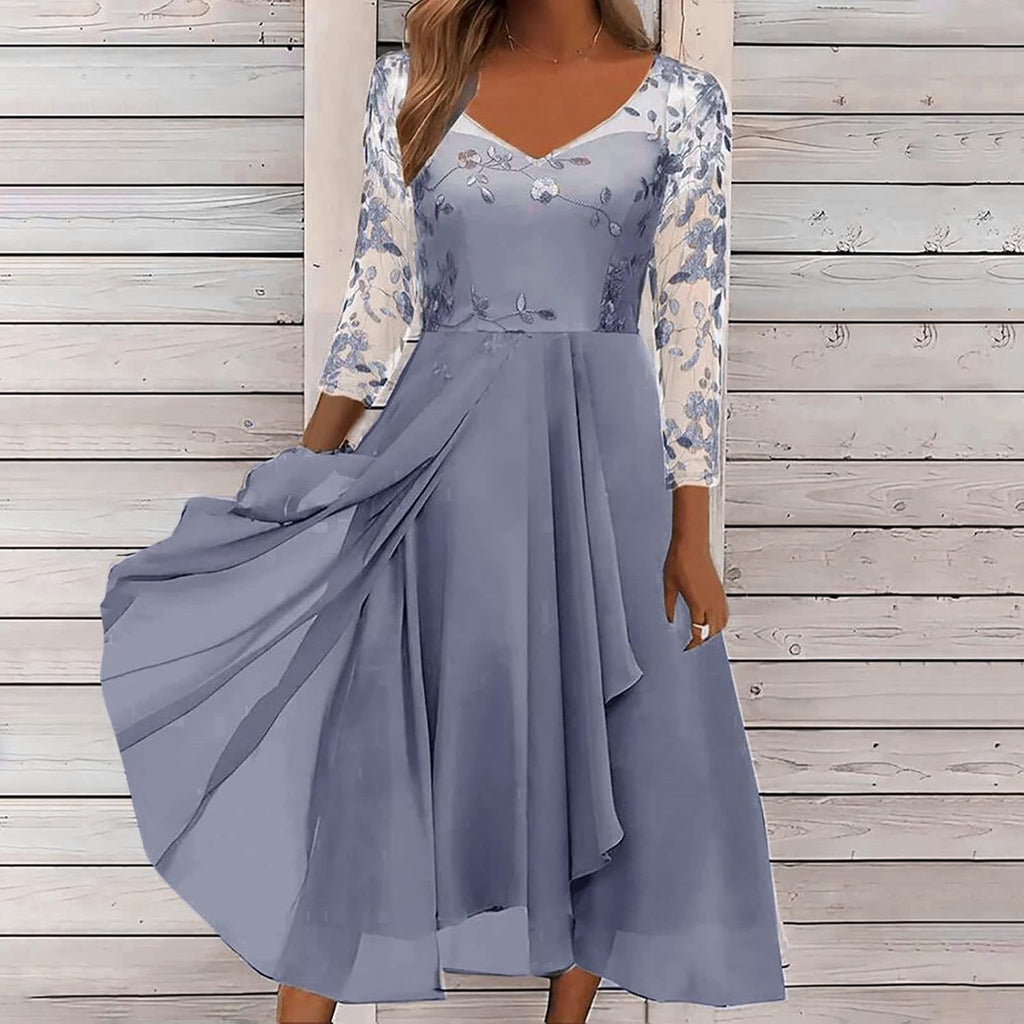 Sommarklänning dam, aftonklänningar, lång klänning, elegant chiffong, spets, swing, cocktailklänning, ledig, festliga klänningar för kvinnor, för bröllopsgäst, brudtärneklänningar, festklänning
