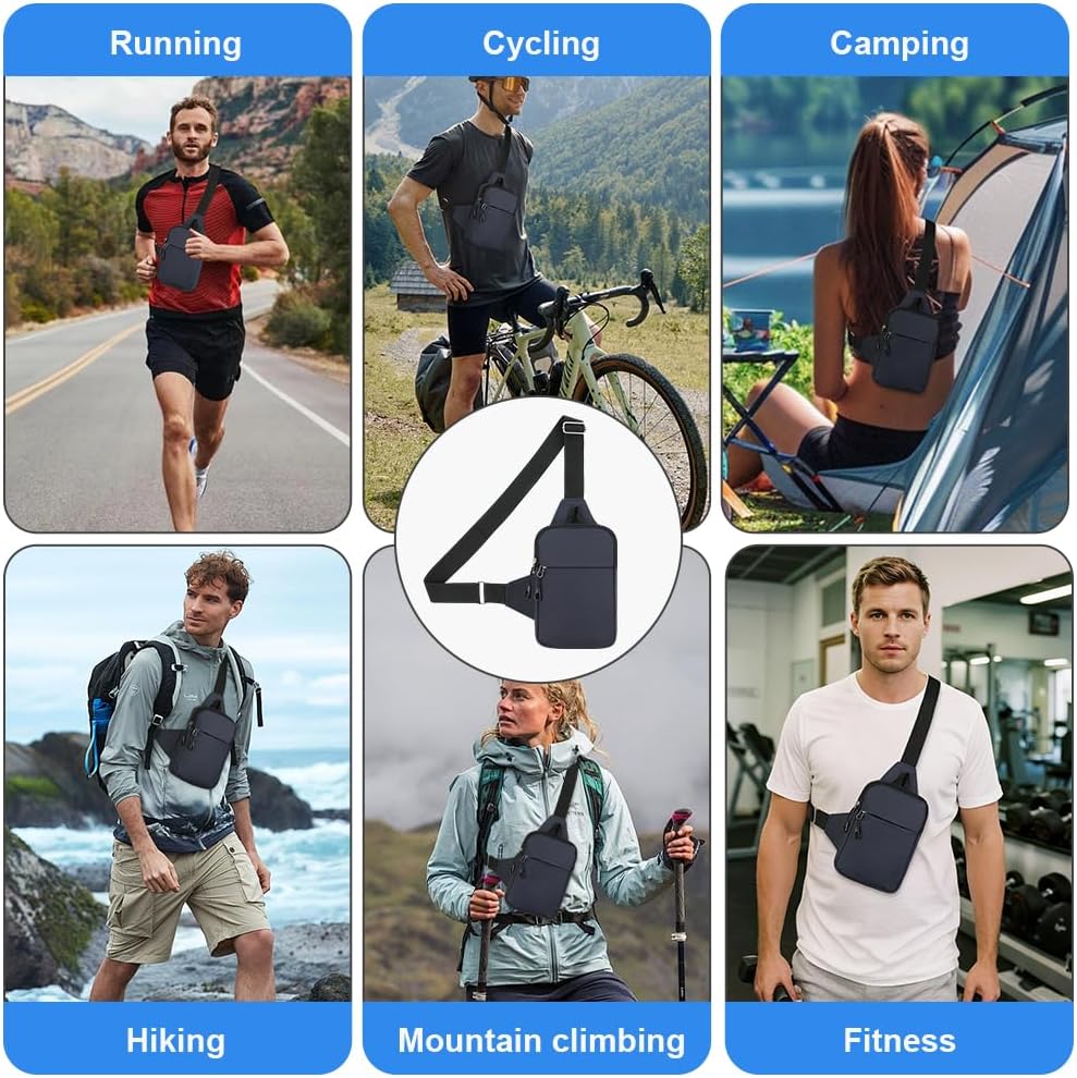 HOTUT Liten axelväska, vattentät bröstväska för män och kvinnor, mini crossbody axelväska med dragkedja och justerbar rem för resor, vandring, cykling, camping, utomhussport