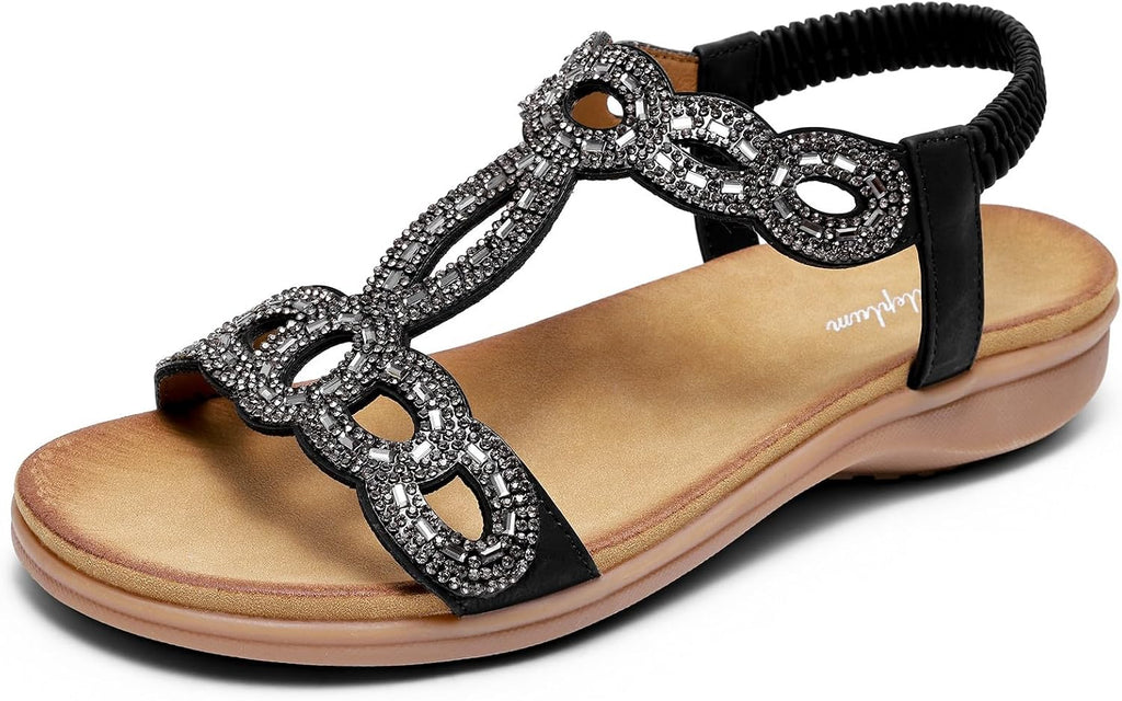 Littleplum sandaler damer platta sandaler glitter strass sommarskor strandskor