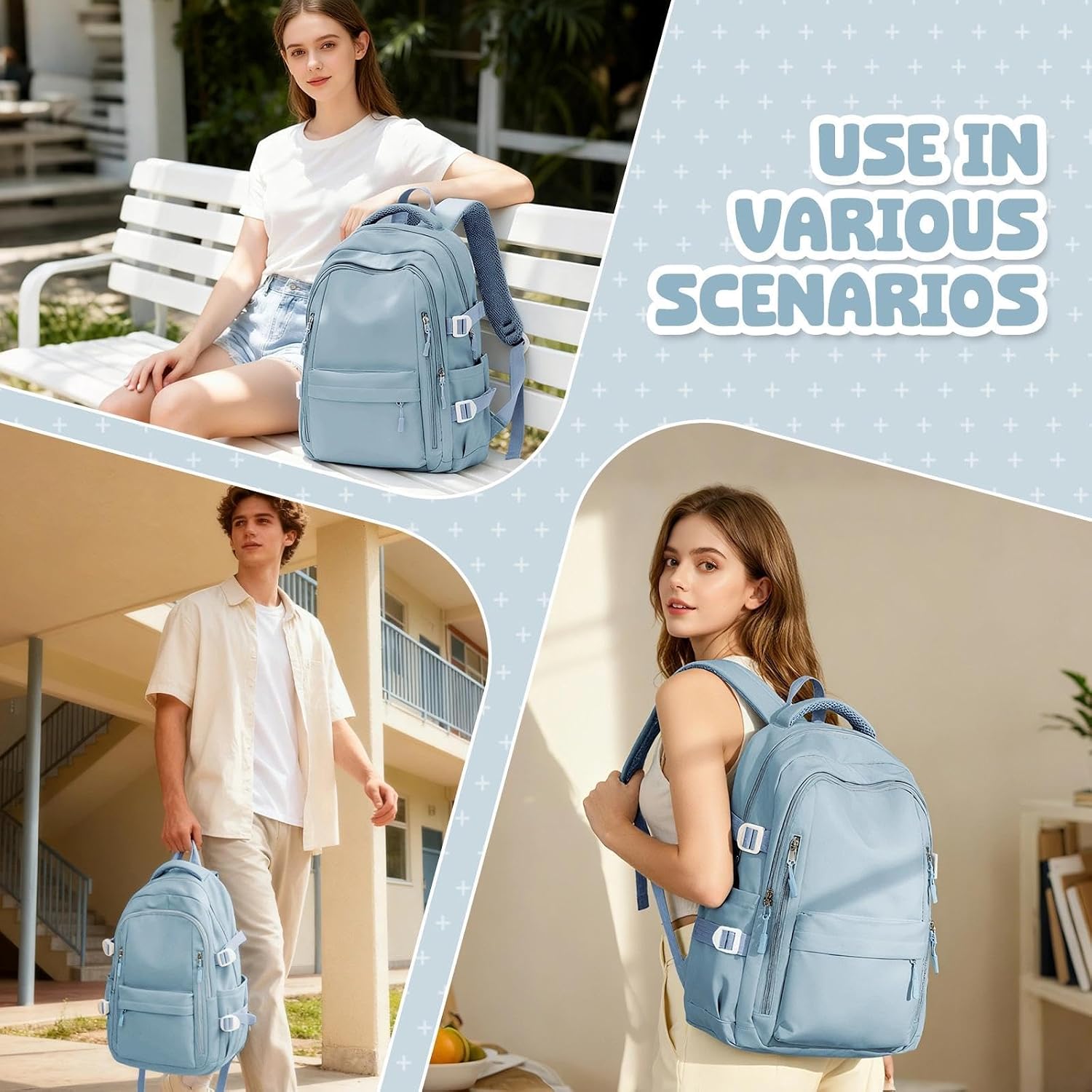 HYC00 Skolryggsäck Flicka Skolväska Lätt Ryggsäck Tjej Tonåring Bokväskor Skola Skolväskor Pojkar Laptop Ryggsäck Dam 14 Tum College Bag Fritidsryggsäck för Kvinnor Casual Dagsryggsäck,Blå