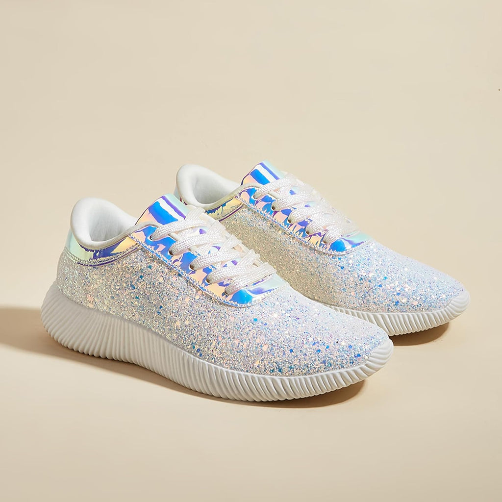 LUCKY STEP Briljanta sneakers för kvinnor med strass och metallpaljetter, lätta tennisskor