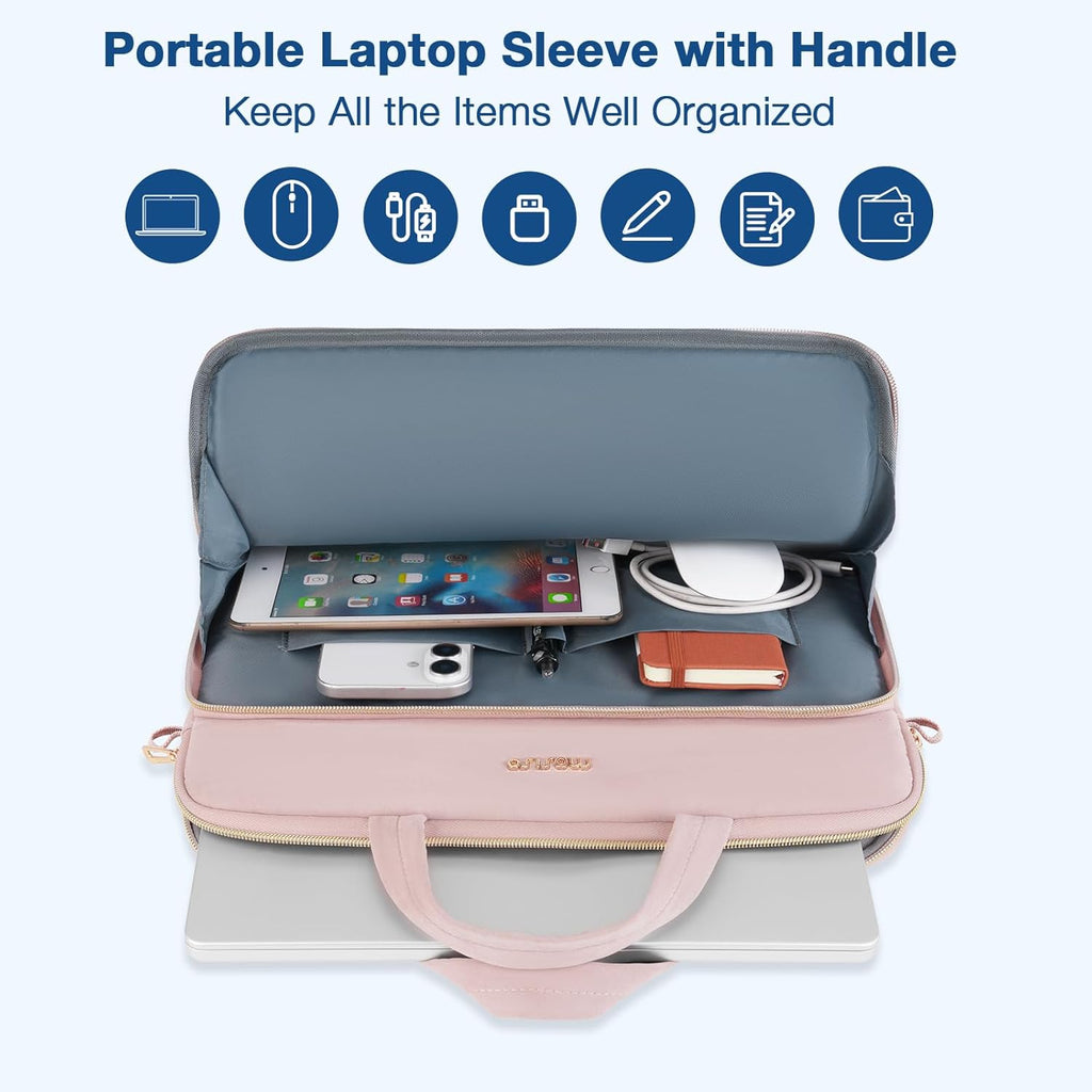 MOSISO Laptopväska, datorväskor, quiltad axelväska med handtag och ficka