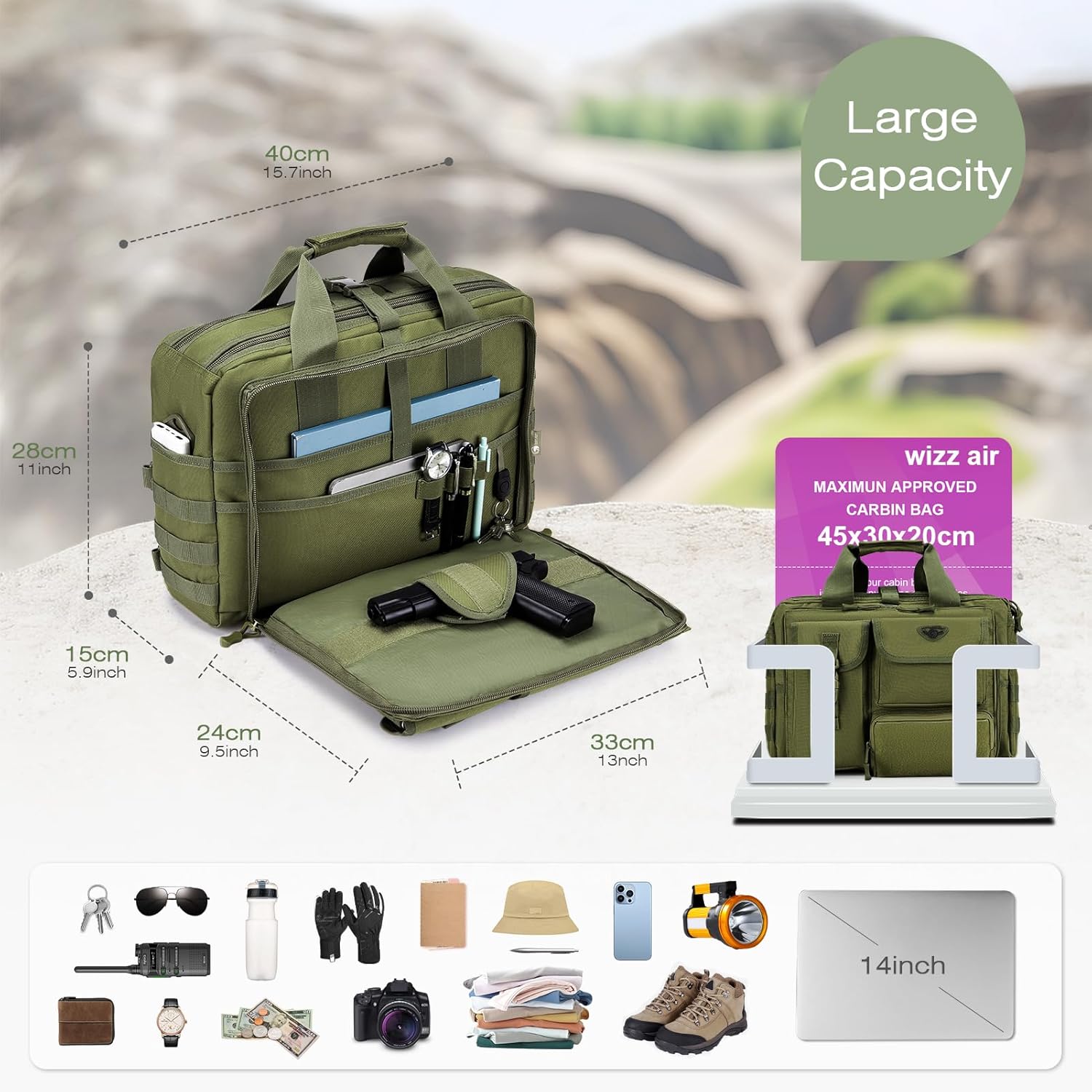 SPAHER Portfölj Herr Arbetsväska Herr Laptopväska 14/15,6/17,3 tum Business Tactical Bag Militärväska Axelväska Messenger Bag Herr Present för Kvinnor Herr