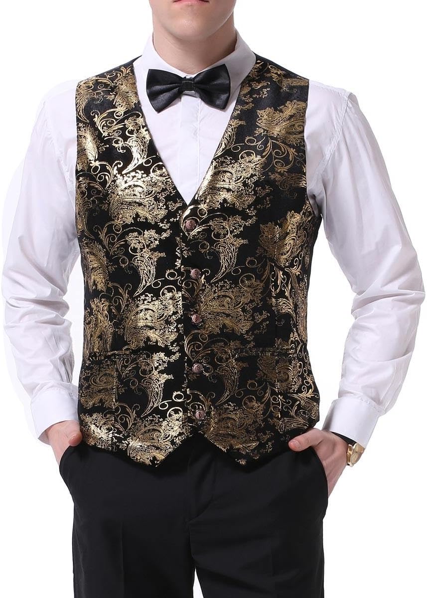 Paisley jacquard-kostym, väst för män, enkel knäppt väst, stilig, smal passform, med knäppning, bal, formell kostym