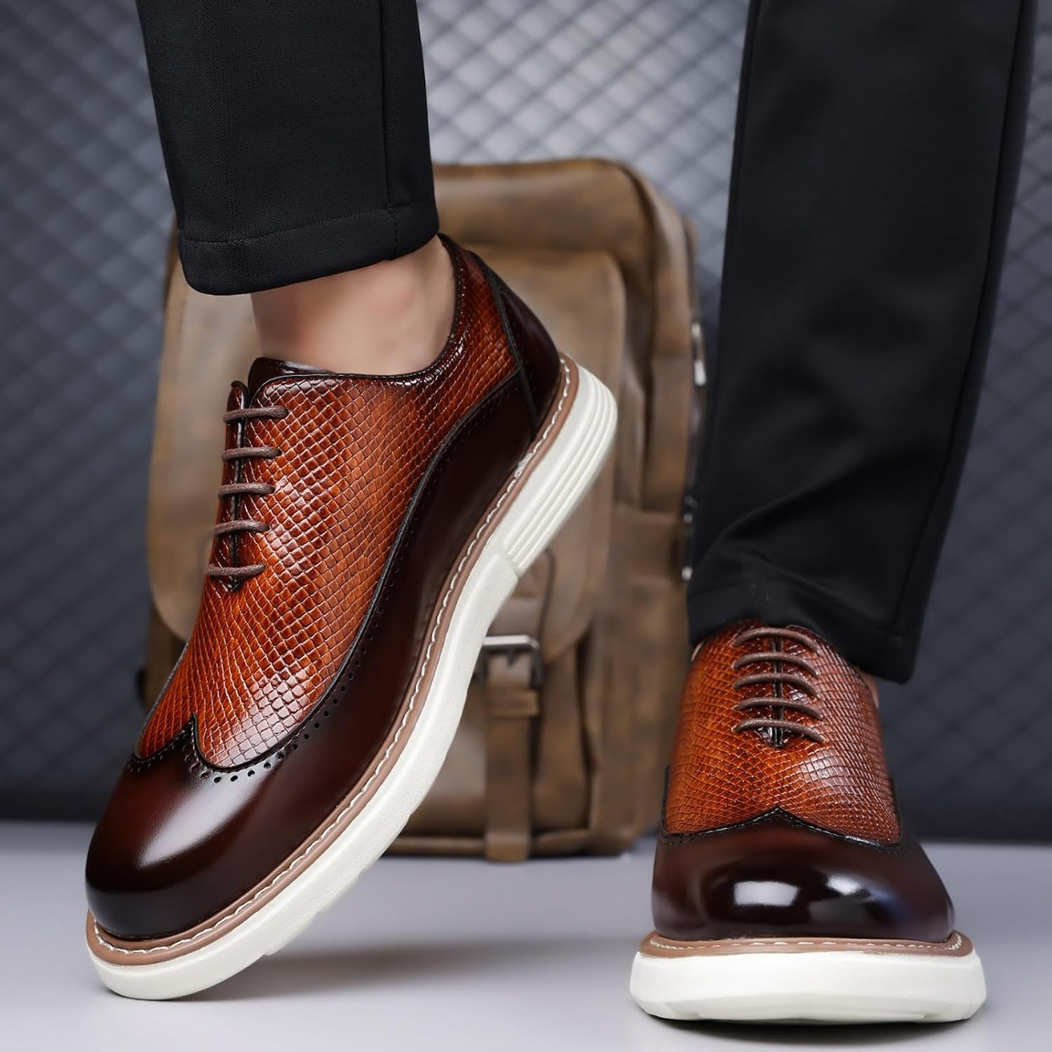 Herr Casual Sneaker Brogues Business Formal Oxfords Lackskinn Snörning Kontors Promenadskor