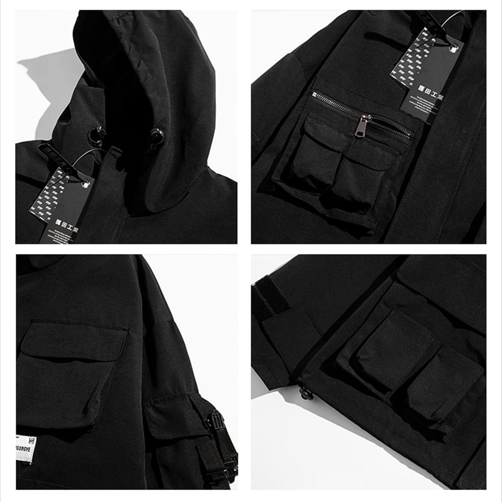 XYXIONGMAO Gotiska kläder taktisk techwear dragkedja jacka vindjacka huva streetwear jackor för män